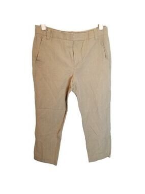 Vince Womens Linen Cotton Blend Cropped Khaki Pants Sz 6 Mid Rise Capris Travel